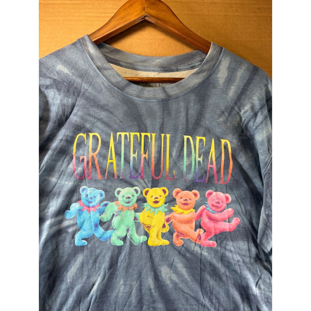 Grateful Dead Long Sleeve Shirt Mens Small Blue Tie Dye Dancing Bears Graphic